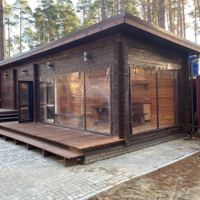 Строительство бани с террасой и чаном